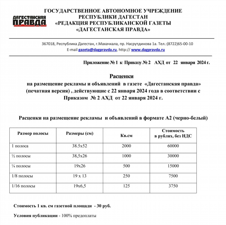 Объявление в газету пример